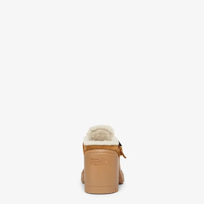 Fendi Mocassins and Loafers Fendi Feel Brown Suede And Sheepskin Mediumheeled Sabots 8211 Women