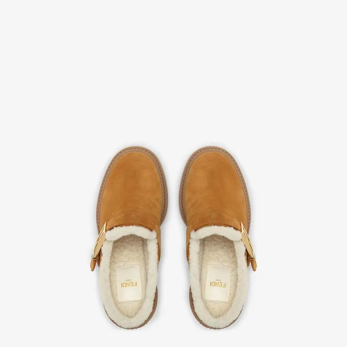 Fendi Mocassins and Loafers Fendi Feel Brown Suede And Sheepskin Mediumheeled Sabots 8211 Women