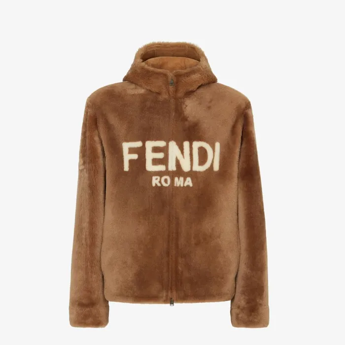 Fendi Outerwear Blouson Brown Shearling Jacket 8211 Men
