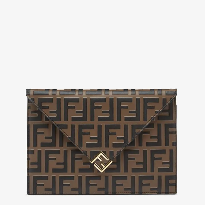 Fendi Pouches FF Diamonds Flat Pouch Brown Leather Pouch 8211 Women