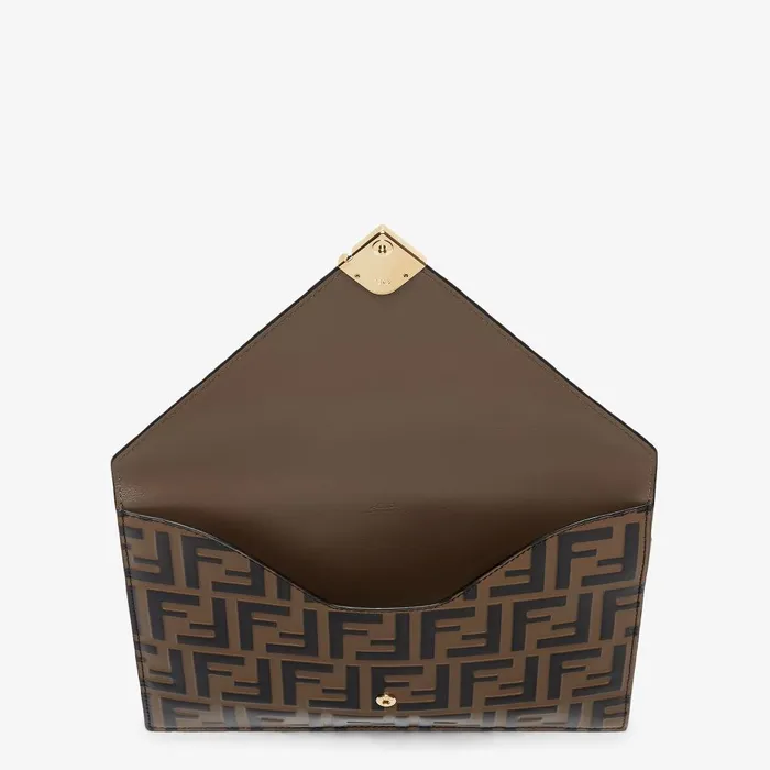 Fendi Pouches FF Diamonds Flat Pouch Brown Leather Pouch 8211 Women