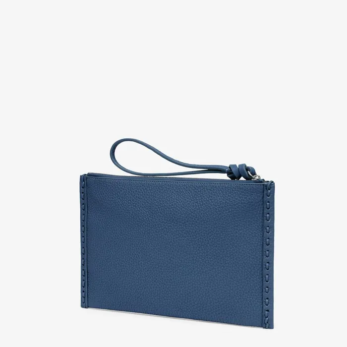 Fendi Pouches Peekaboo Flat Pouch Blue Selleria Pouch With 46 Handsewn Stitches 8211 Women
