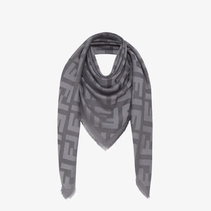 Fendi Scarves and Ponchos FF Shawl Gray Wool And Cashmere Shawl 8211 Women