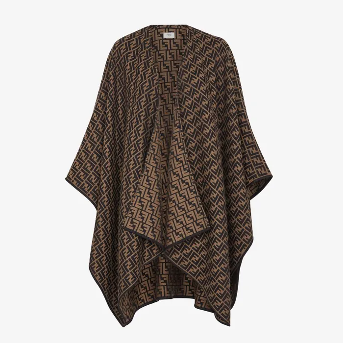 Fendi Scarves and Ponchos Poncho Brown Wool And Silk Poncho 8211 Women