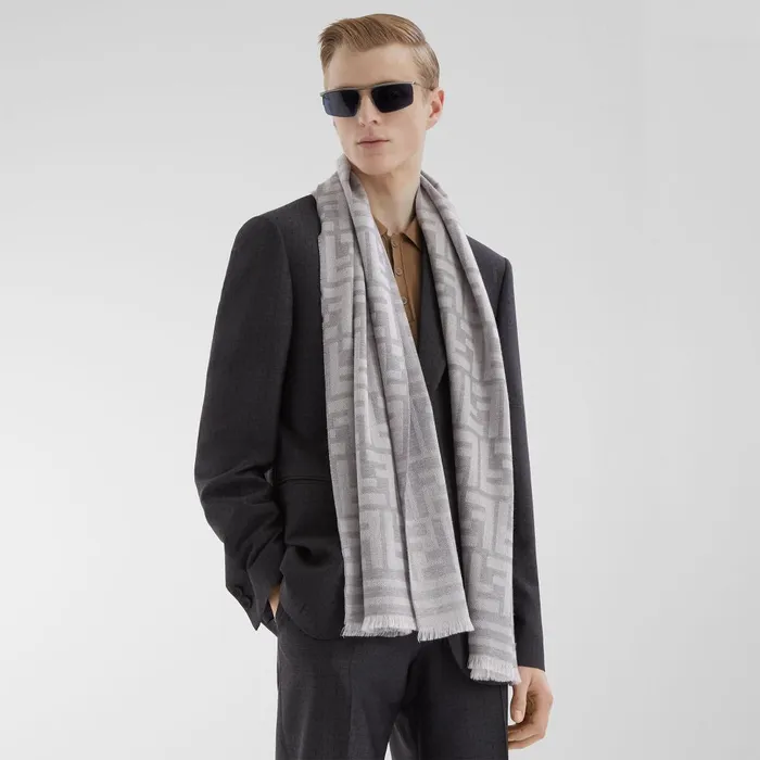 Fendi Scarves Scarf Gray FF Jacquard Scarf 8211 Men