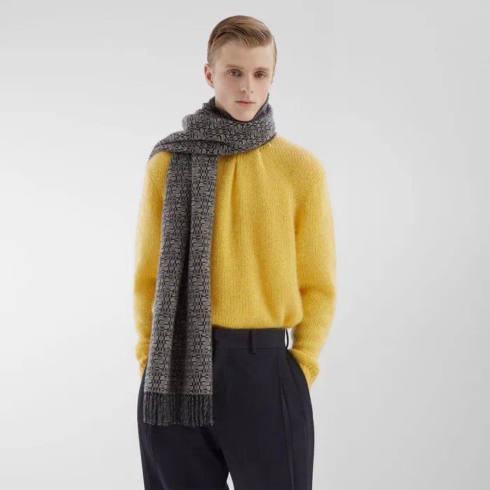 Fendi Scarves Scarf Gray FF Labyrinth Wool Scarf 8211 Men