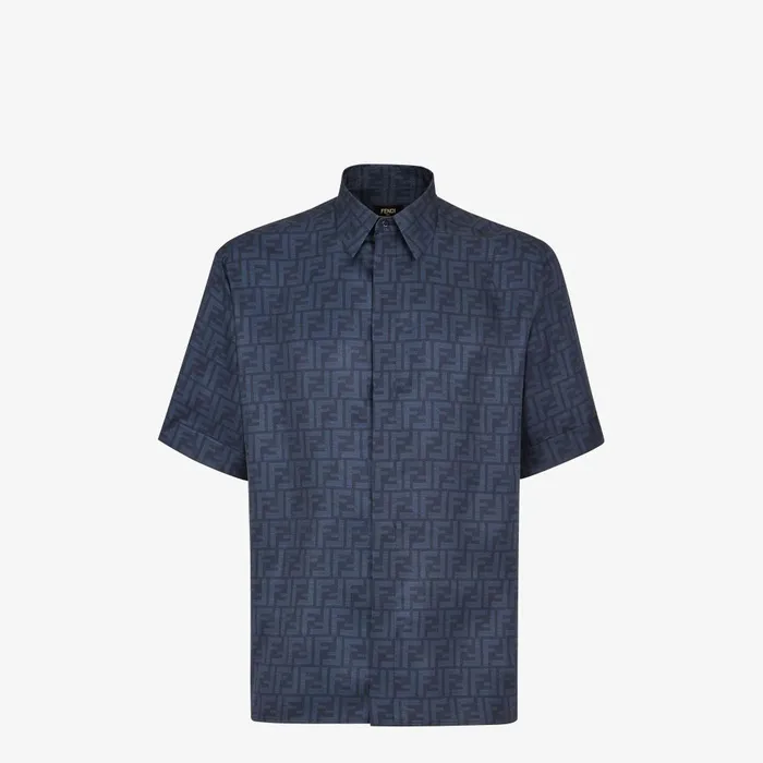 Fendi Shirts Shirt Blue FF Silk Shirt 8211 Men