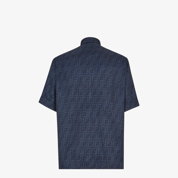 Fendi Shirts Shirt Blue FF Silk Shirt 8211 Men