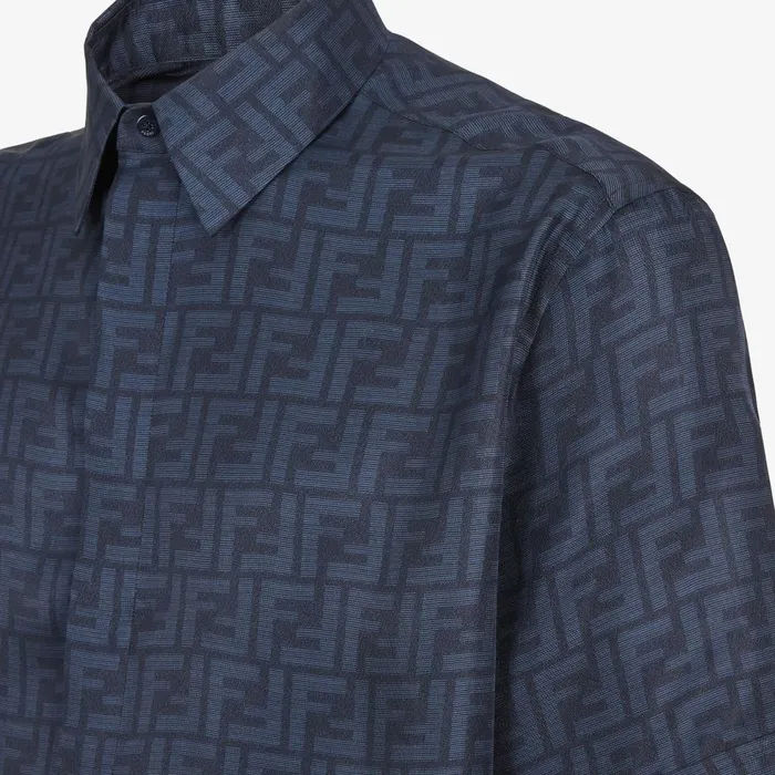 Fendi Shirts Shirt Blue FF Silk Shirt 8211 Men