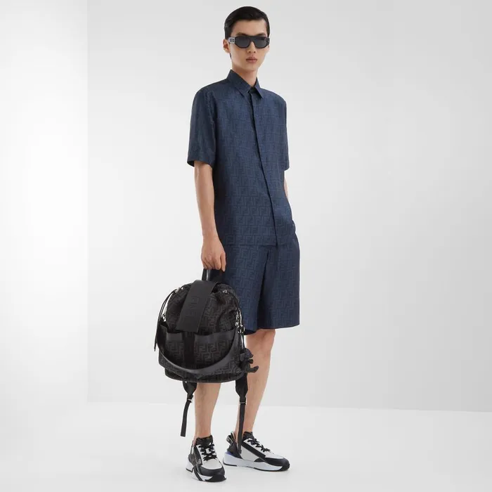 Fendi Shirts Shirt Blue FF Silk Shirt 8211 Men
