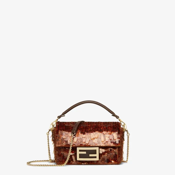 Fendi Shoulder and Crossbody Bags Baguette Mini Bag Embroidered With Brown Sequins 8211 Women Fendi Shoulder and Crossbody Bags Baguette Mini Bag Embroidered With Brown Sequins 8211 Women