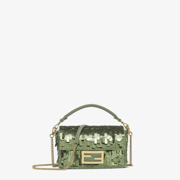 Fendi Shoulder and Crossbody Bags Baguette Mini Bag Embroidered With Green Sequins 8211 Women Fendi Shoulder and Crossbody Bags Baguette Mini Bag Embroidered With Green Sequins 8211 Women