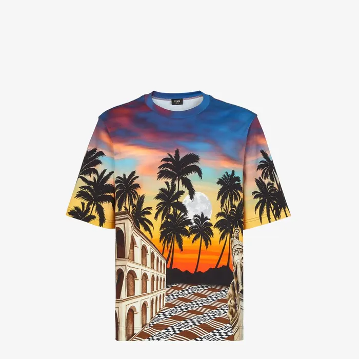 Fendi Tshirts and Polos TShirt Regular Tshirt In Multicolor Printed Poplin 8211 Men Fendi Tshirts and Polos TShirt Regular Tshirt In Multicolor Printed Poplin 8211 Men