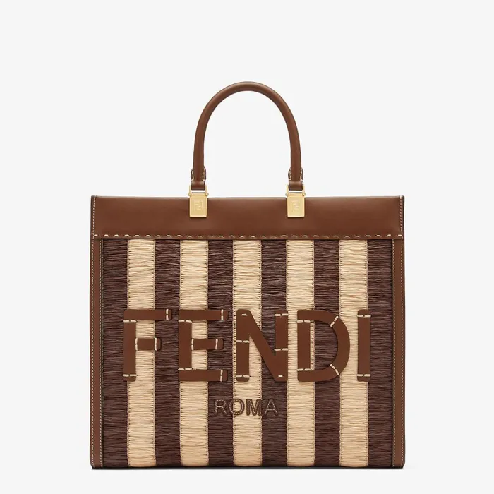 Fendi Tote Bags Fendi Sunshine Medium Viscose Fiber Pequin And Brown Leather Shopper 8211 Women Fendi Tote Bags Fendi Sunshine Medium Viscose Fiber Pequin And Brown Leather Shopper 8211 Women