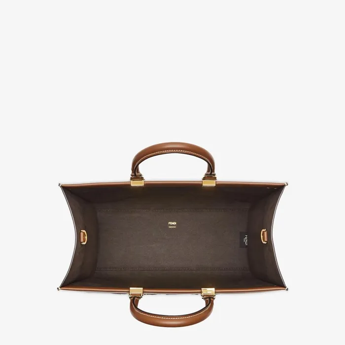 Fendi Tote Bags Fendi Sunshine Medium Viscose Fiber Pequin And Brown Leather Shopper 8211 Women
