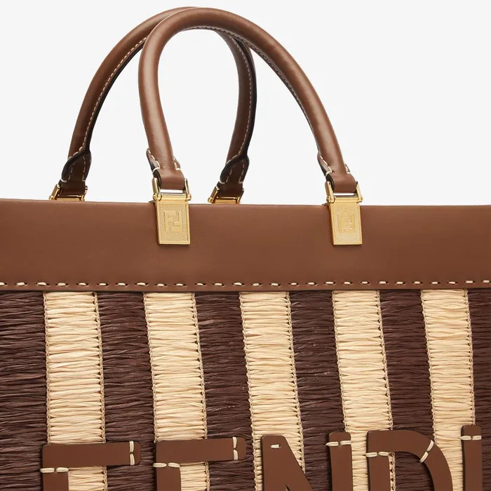 Fendi Tote Bags Fendi Sunshine Medium Viscose Fiber Pequin And Brown Leather Shopper 8211 Women