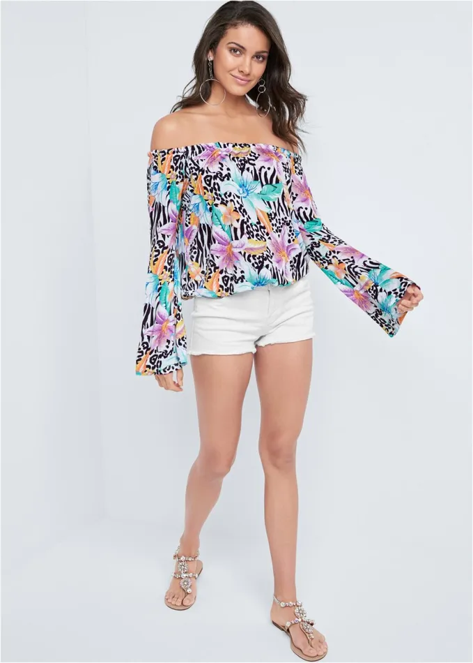 FLARE SLEEVE PRINTED TOP White Multi Women VENUS Casual Tops