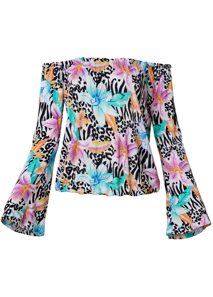 FLARE SLEEVE PRINTED TOP White Multi Women VENUS Casual Tops