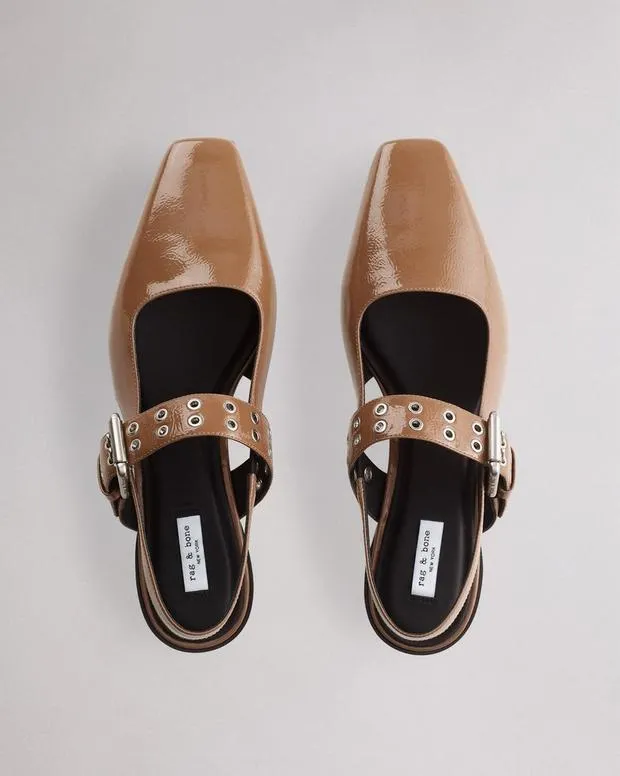 Flats Women Rag and Bone Astra Leather Slingback Taupe Patent