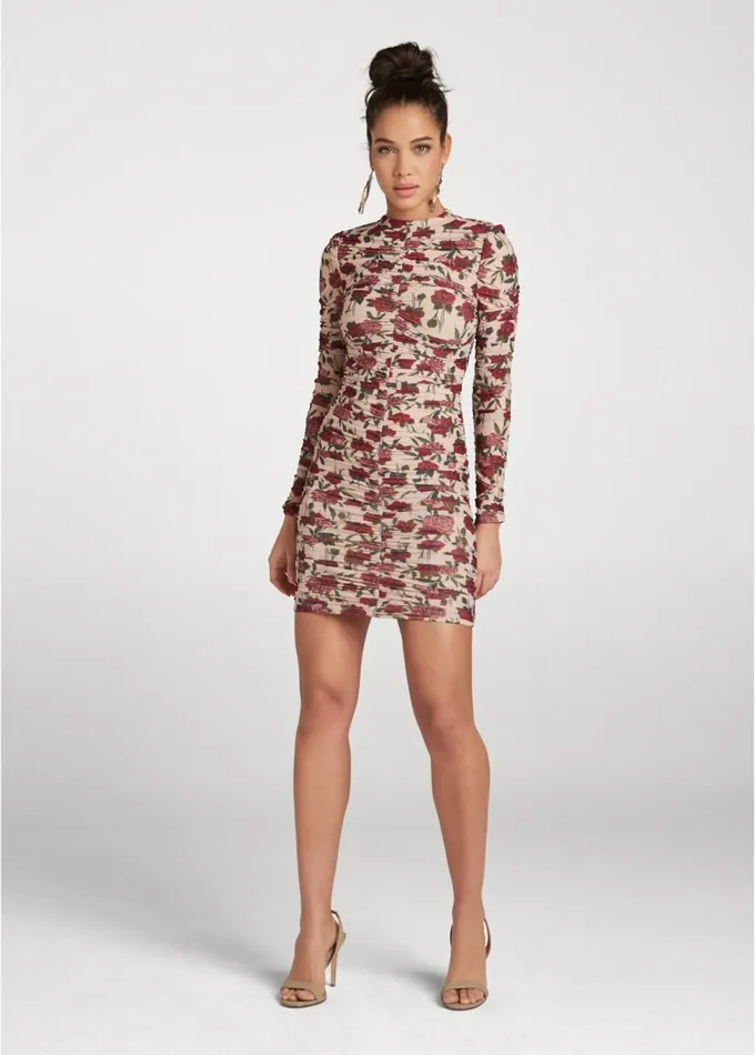 FLORAL MESH BODYCON DRESS White Multi Women VENUS Short Dresses