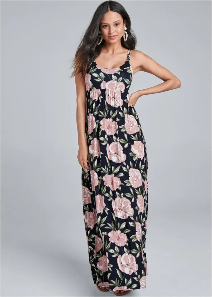 FLORAL PRINTED MAXI DRESS Navy Multi Women VENUS Sundresses