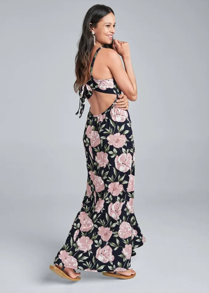FLORAL PRINTED MAXI DRESS Navy Multi Women VENUS Sundresses