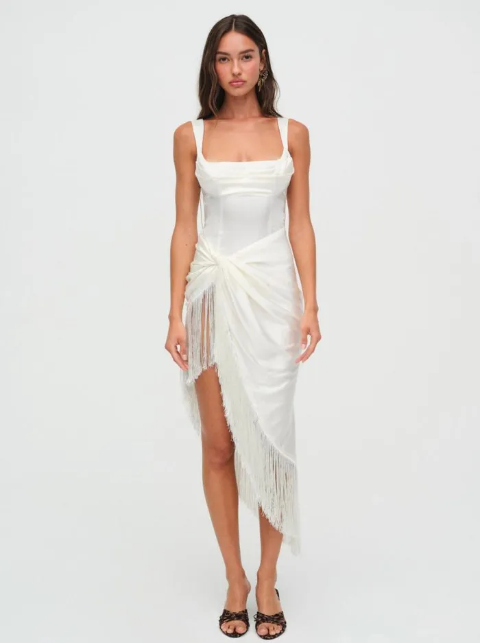 For Love and Lemons Dresses Anisa Fringe Midi Dress Ivory 8211 Women