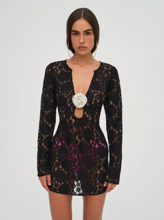 For Love and Lemons Dresses Bergett Lace Mini Dress Black 8211 Women