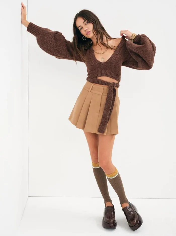 For Love and Lemons Knitwear Amelia Crop Sweater Brown 8211 Women