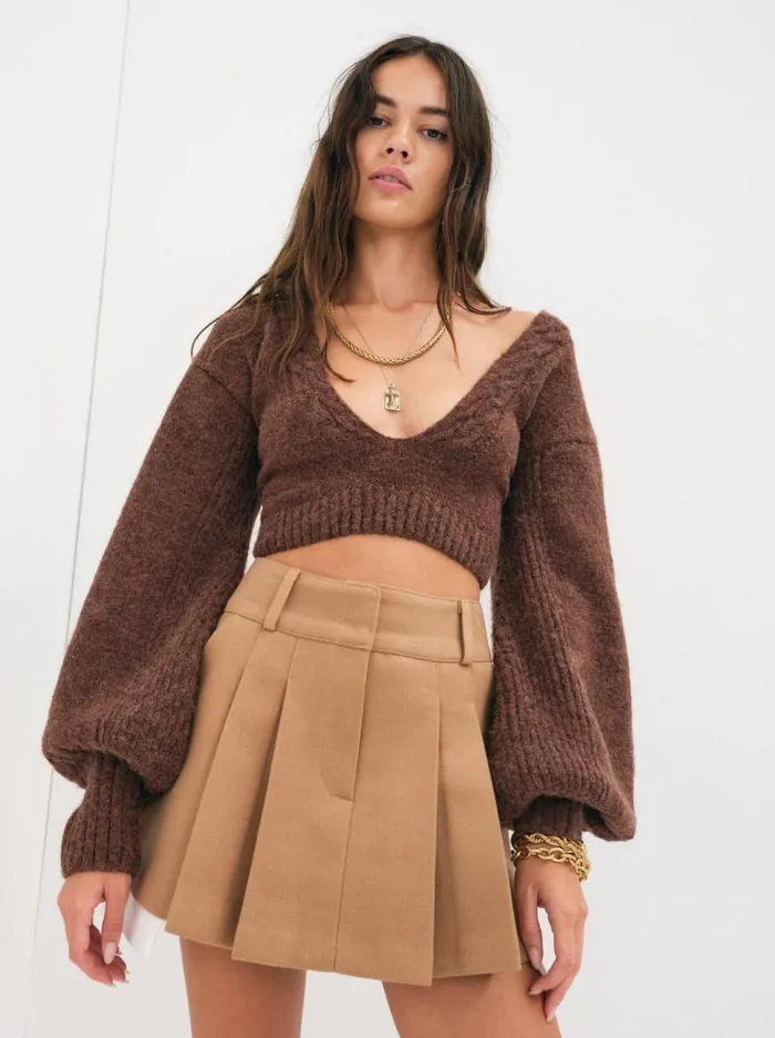 For Love and Lemons Knitwear Amelia Crop Sweater Brown 8211 Women For Love and Lemons Knitwear Amelia Crop Sweater Brown 8211 Women