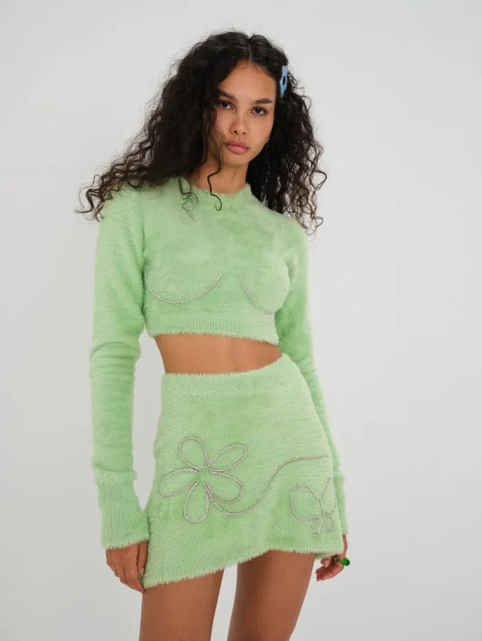 For Love and Lemons Knitwear Sullivan Mini Skirt Green 8211 Women For Love and Lemons Knitwear Sullivan Mini Skirt Green 8211 Women