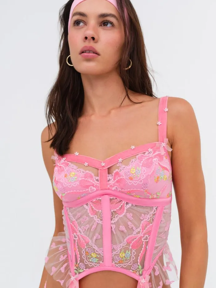 For Love and Lemons Lingerie Marietta Embroidered Bustier Pink 8211 Women For Love and Lemons Lingerie Marietta Embroidered Bustier Pink 8211 Women