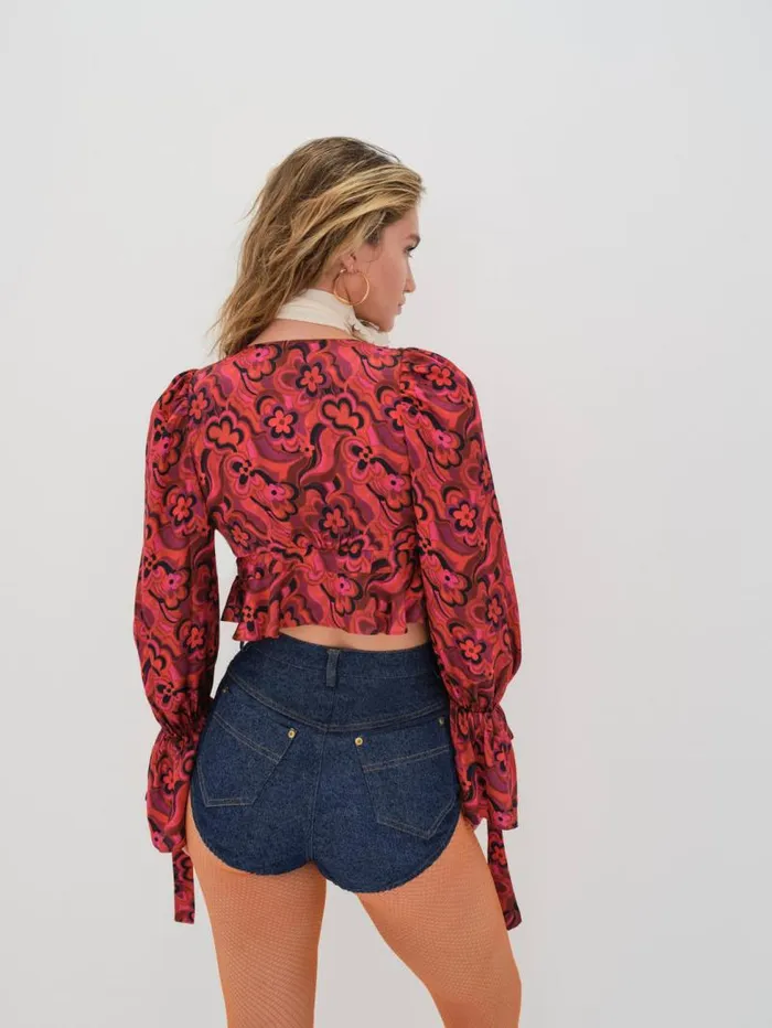 For Love and Lemons Tops Davina Tie Front Blouse Red 8211 Women For Love and Lemons Tops Davina Tie Front Blouse Red 8211 Women