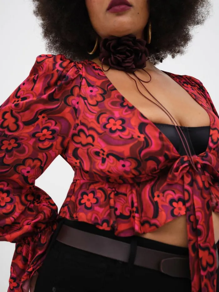 For Love and Lemons Tops Davina Tie Front Blouse Red 8211 Women For Love and Lemons Tops Davina Tie Front Blouse Red 8211 Women