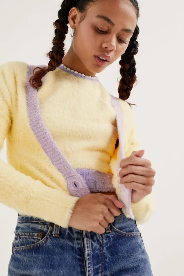 For Love and Lemons Tops Sheila Cropped Cardigan Yellow 8211 Women For Love and Lemons Tops Sheila Cropped Cardigan Yellow 8211 Women