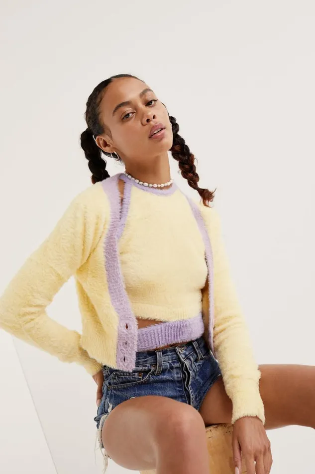 For Love and Lemons Tops Sheila Cropped Cardigan Yellow 8211 Women For Love and Lemons Tops Sheila Cropped Cardigan Yellow 8211 Women