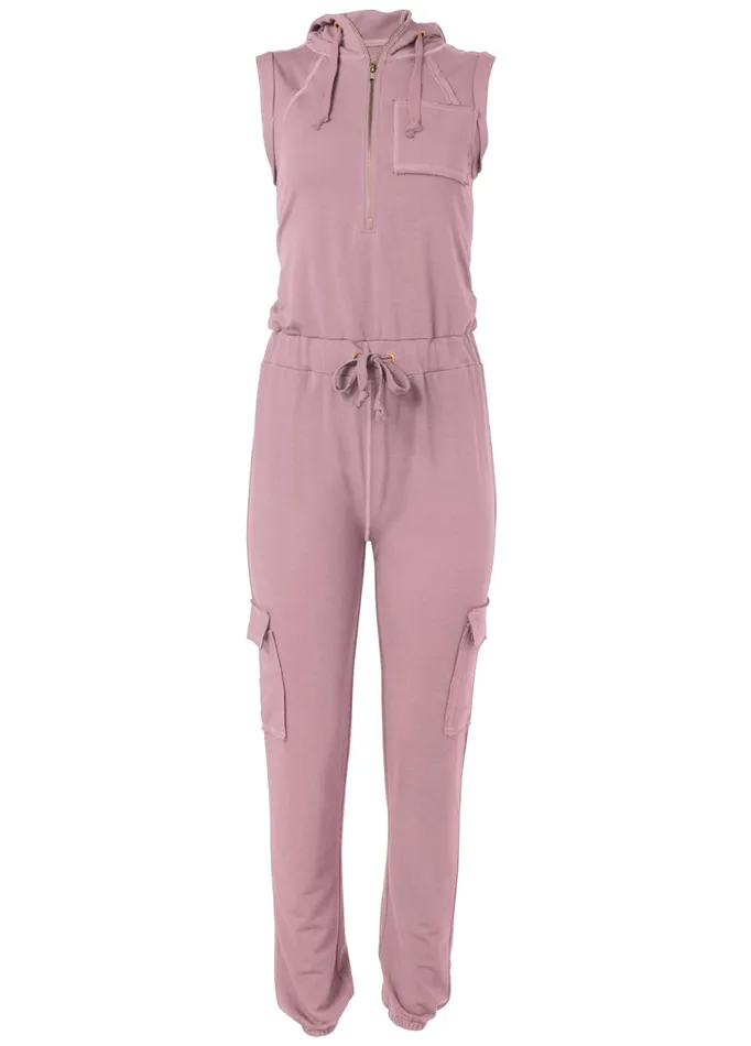 FRENCH TERRY ZIPPER UTILITY JUMPSUIT Mauve Women VENUS Jumpsuits