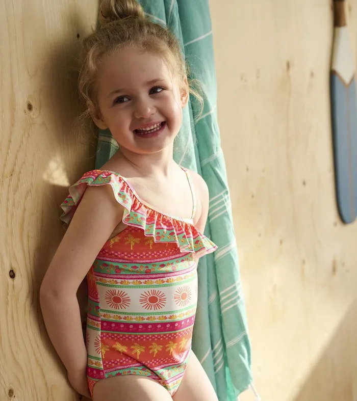 Girls Ornate Tropicals Ruffle Trim Swimsuit Hatley