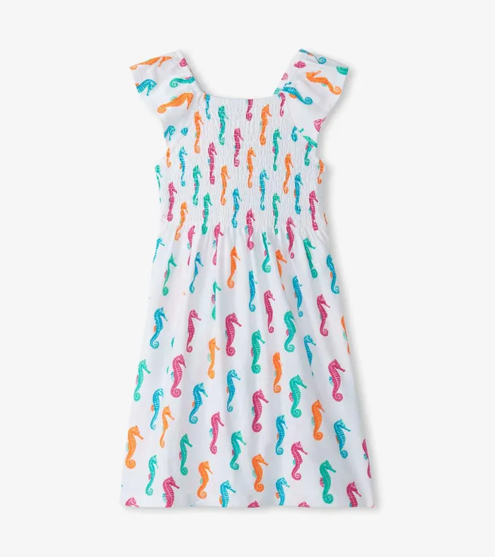 Girls Painted Seahorses Smocked Dress Hatley