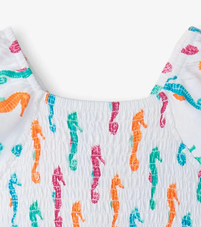 Girls Painted Seahorses Smocked Dress Hatley