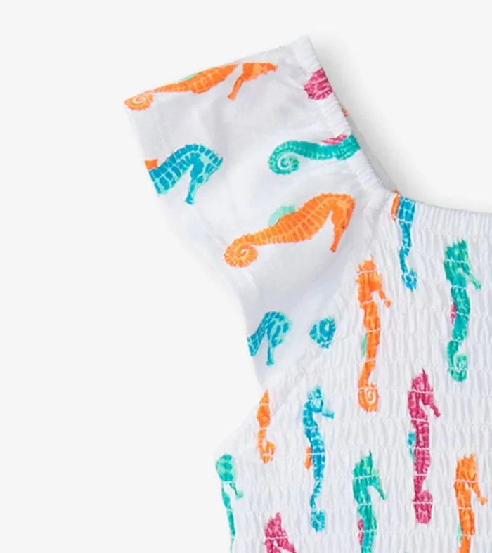 Girls Painted Seahorses Smocked Dress Hatley