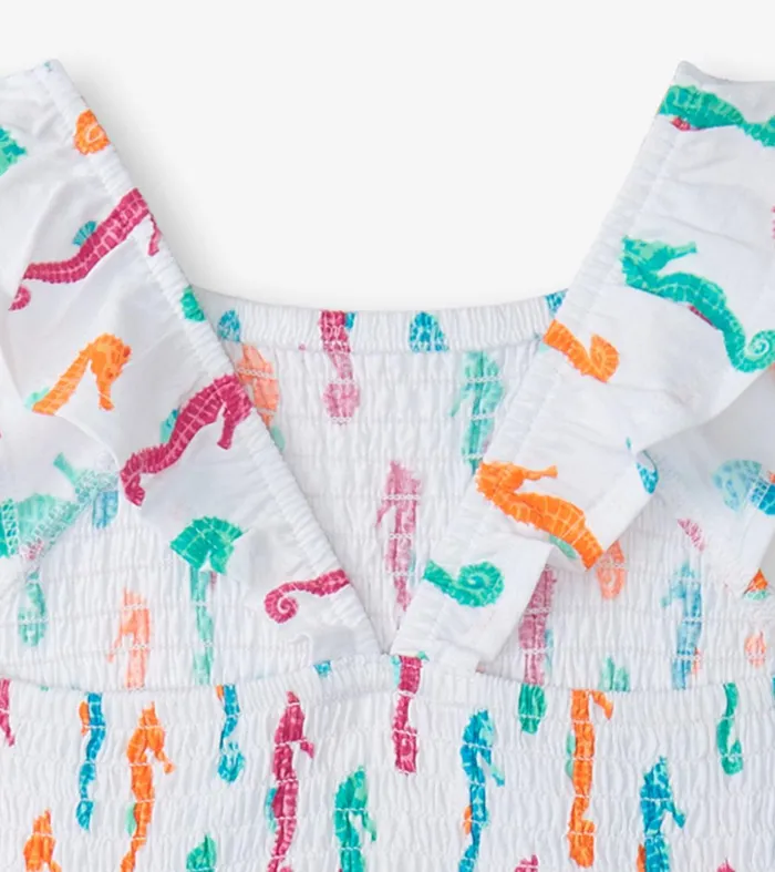 Girls Painted Seahorses Smocked Dress Hatley