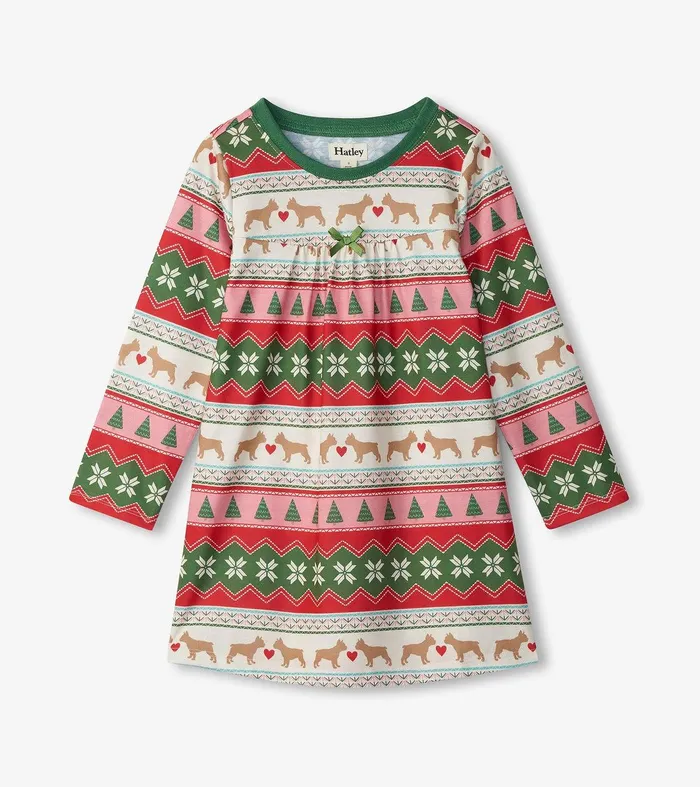 Girls Puppy Hearts Fair Isle Long Sleeve Nightdress Hatley