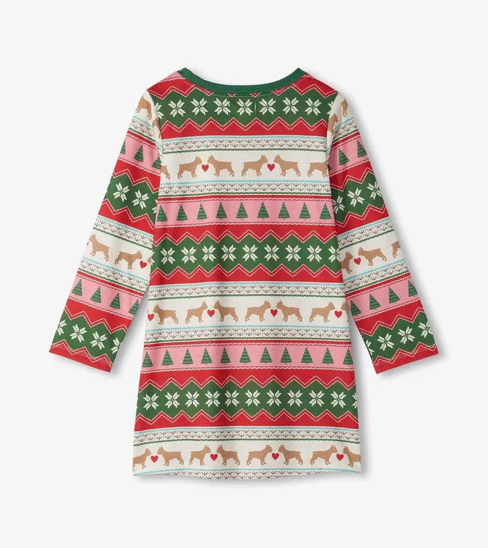 Girls Puppy Hearts Fair Isle Long Sleeve Nightdress Hatley