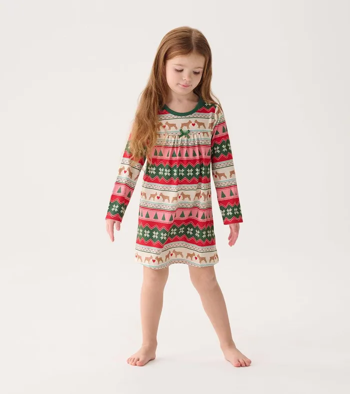 Girls Puppy Hearts Fair Isle Long Sleeve Nightdress Hatley