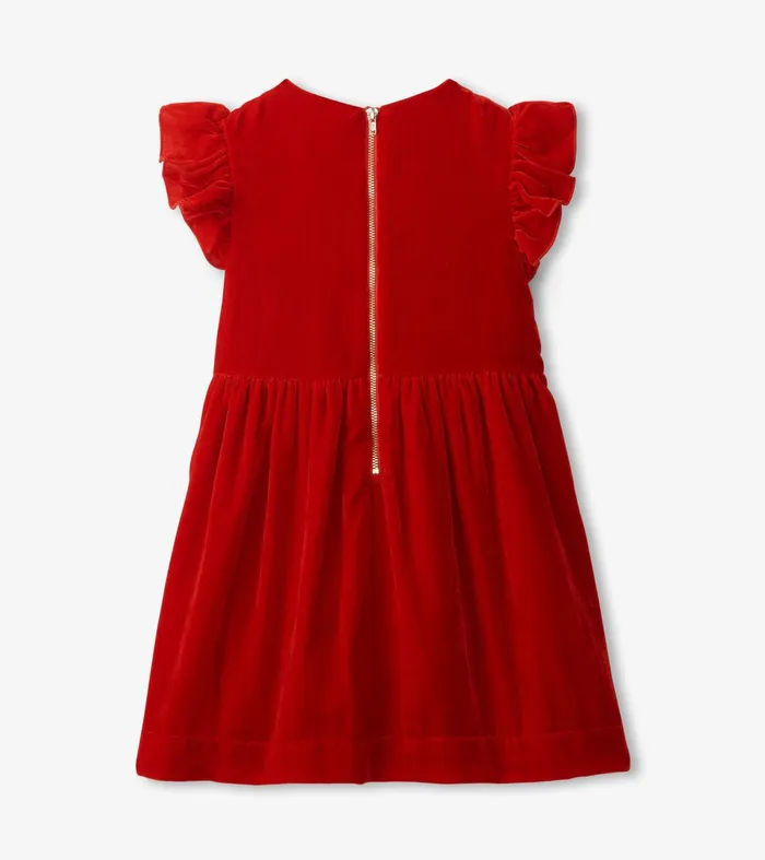 Girls Red Velvet Smocked Panel Dress Hatley