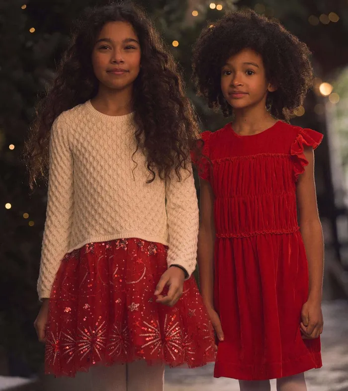 Girls Red Velvet Smocked Panel Dress Hatley