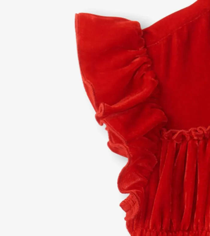Girls Red Velvet Smocked Panel Dress Hatley