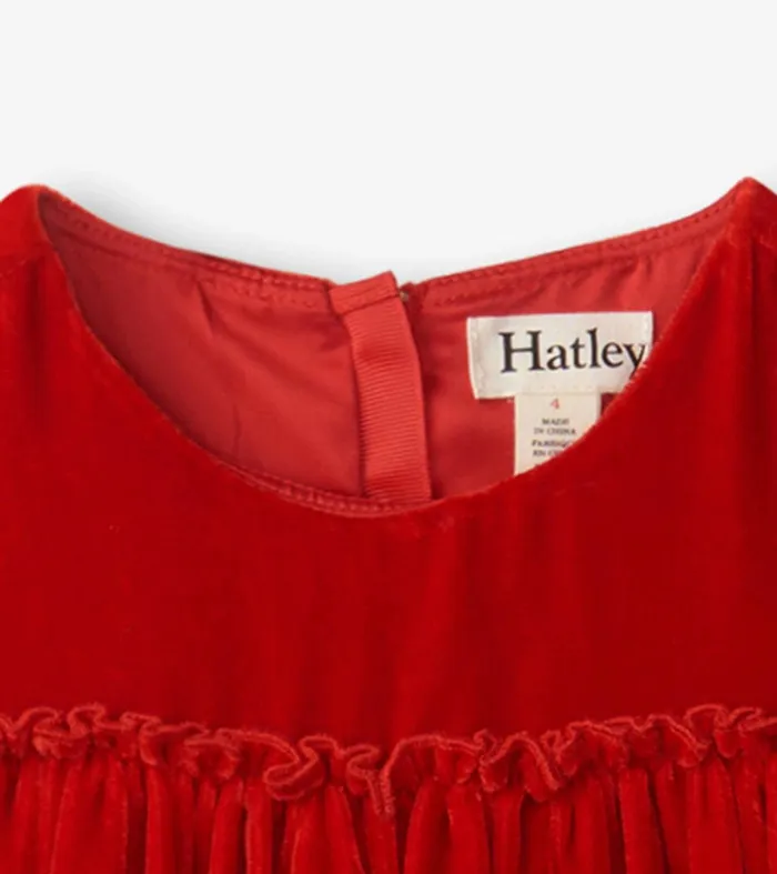 Girls Red Velvet Smocked Panel Dress Hatley
