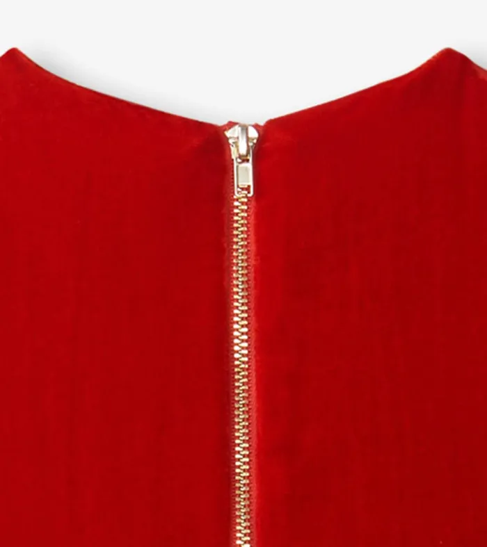 Girls Red Velvet Smocked Panel Dress Hatley